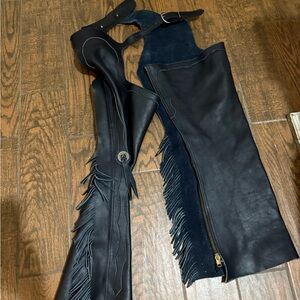 Black Leather Chaps with Fringe